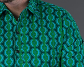 Mens 100% Cotton Long Sleeve Slim Fit and Regular Fit Shirt Green Geometric Print