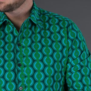 Mens 100% Cotton Long Sleeve Slim Fit and Regular Fit Shirt Green Geometric Print