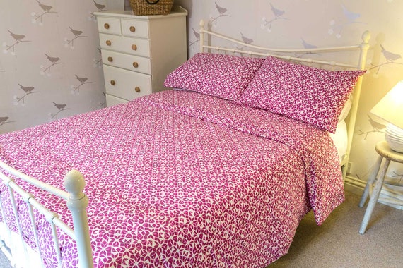 Sale Pink Geometric Organic Cotton Duvet Set King Size Etsy