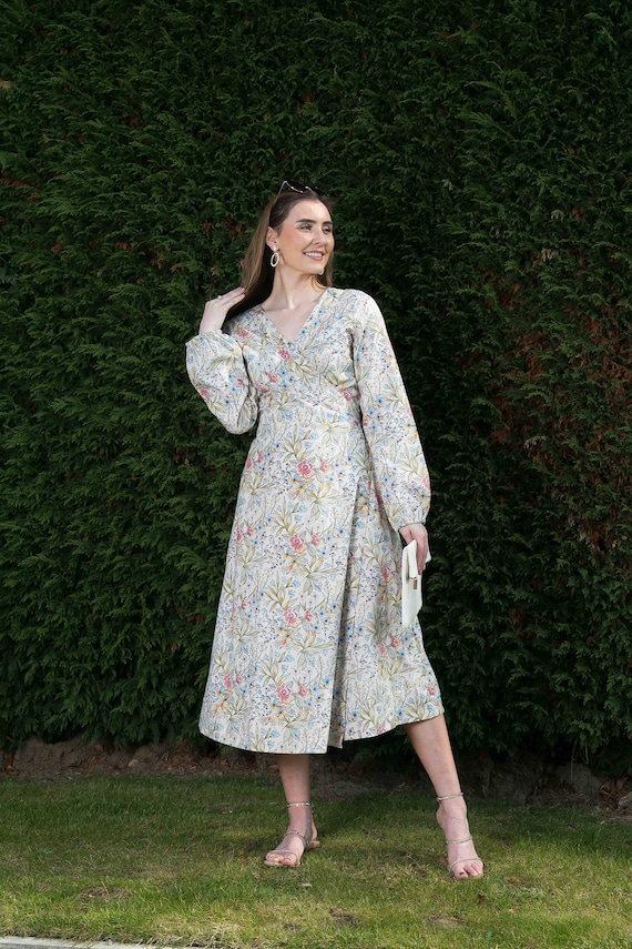 knee length dresses for ladies Kiyonna Plus Size Julia Long Sleeve Wrap Dress main image 1