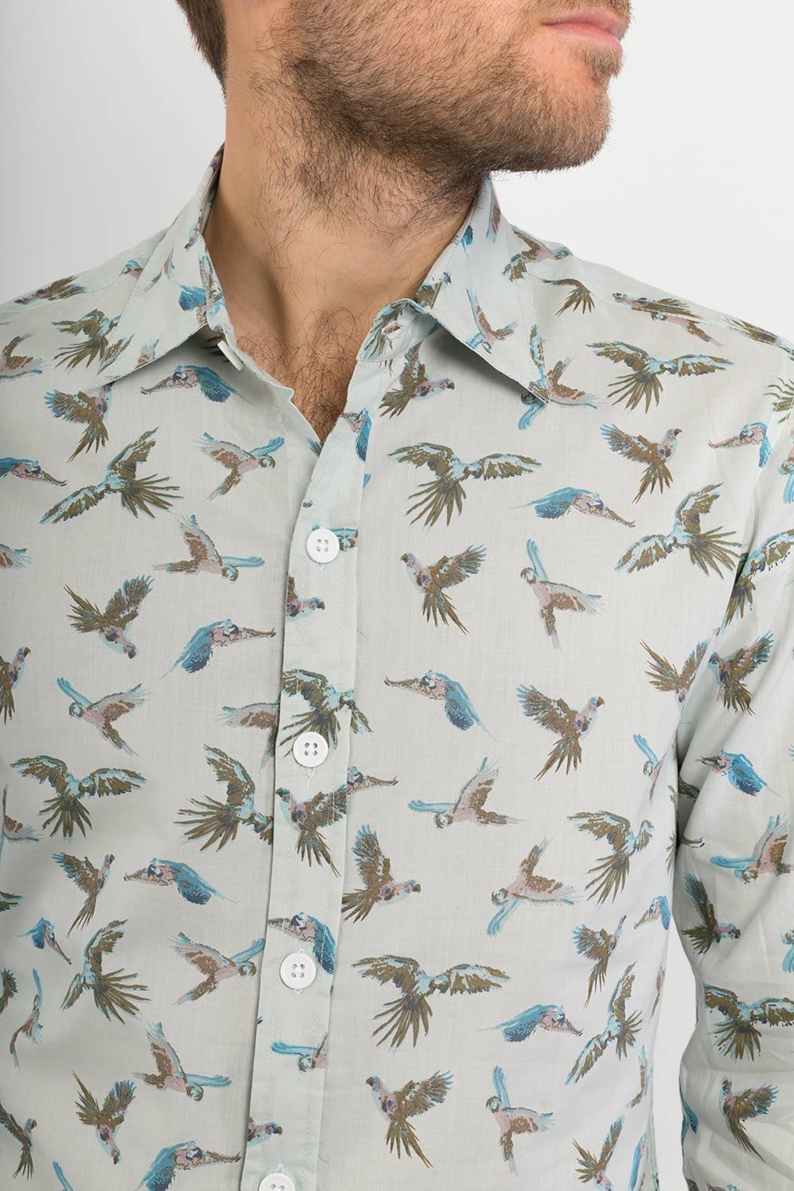 Mens 100 Cotton Long Sleeve Slim Fit Shirt Birds Parrot Blue Etsy