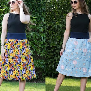 Reversible Floral Balloons Animals Skirt A line Skirt Midi Skirt