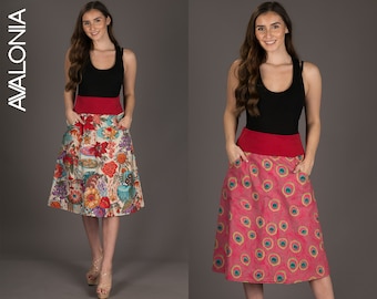 Reversible Floral Peacock Skirt A line Skirt Midi Skirt