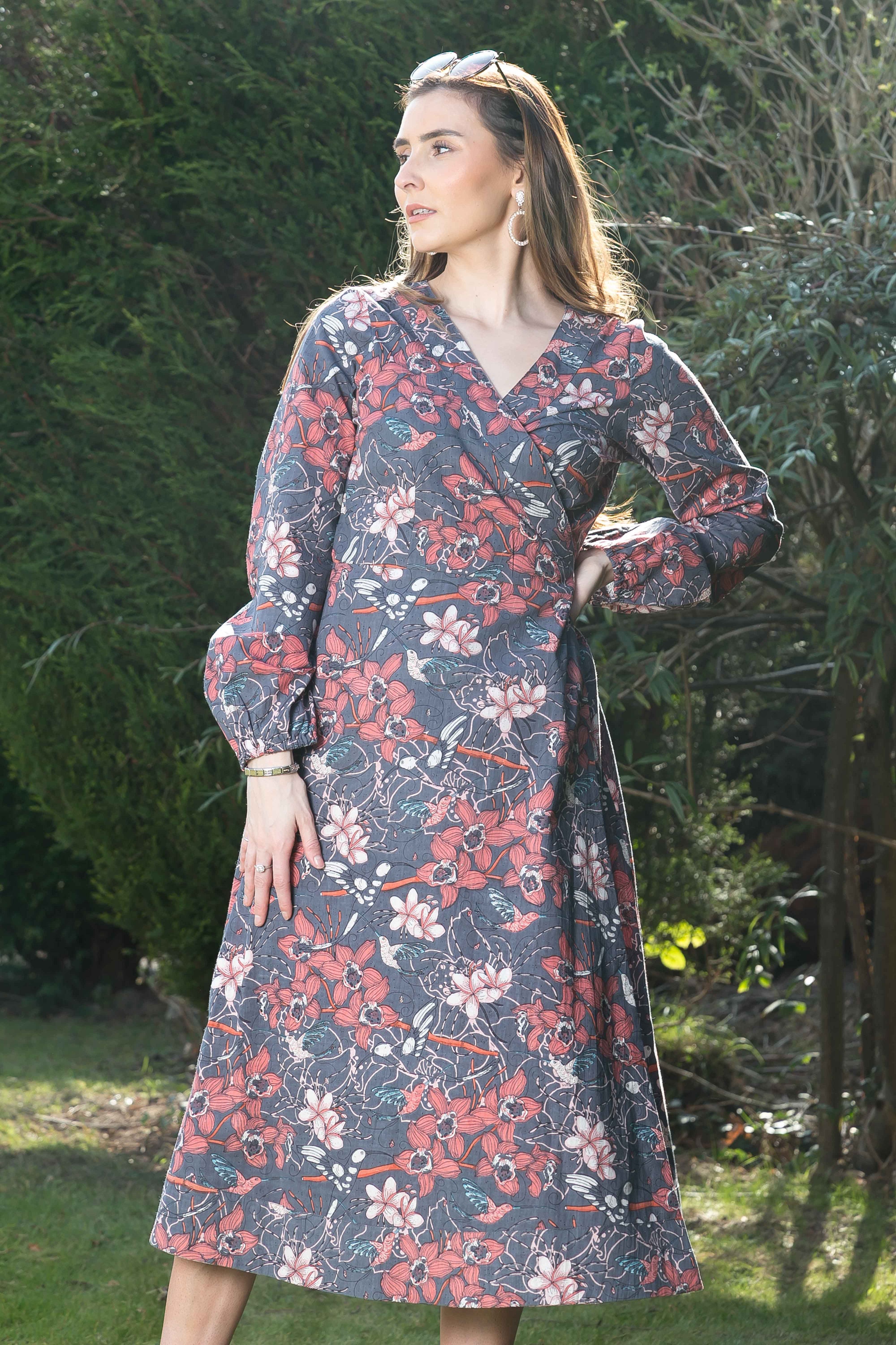 slim fit dress slacks Grey Floral Smocked Long Sleeve Maternity Maxi Dress – PinkBlush main image 0