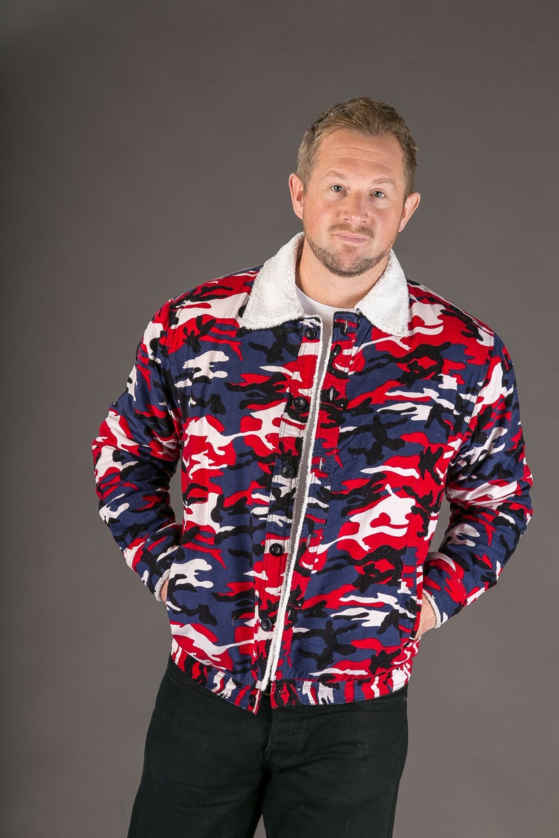 Mens Camouflage Print Jacket Winter Coat Shearling Lining Etsy