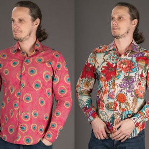 Hawaiian Shirt Boho Shirt Reversible Shirt Festival Clothing Aloha Shirt Floral Shirt Pink Shirt