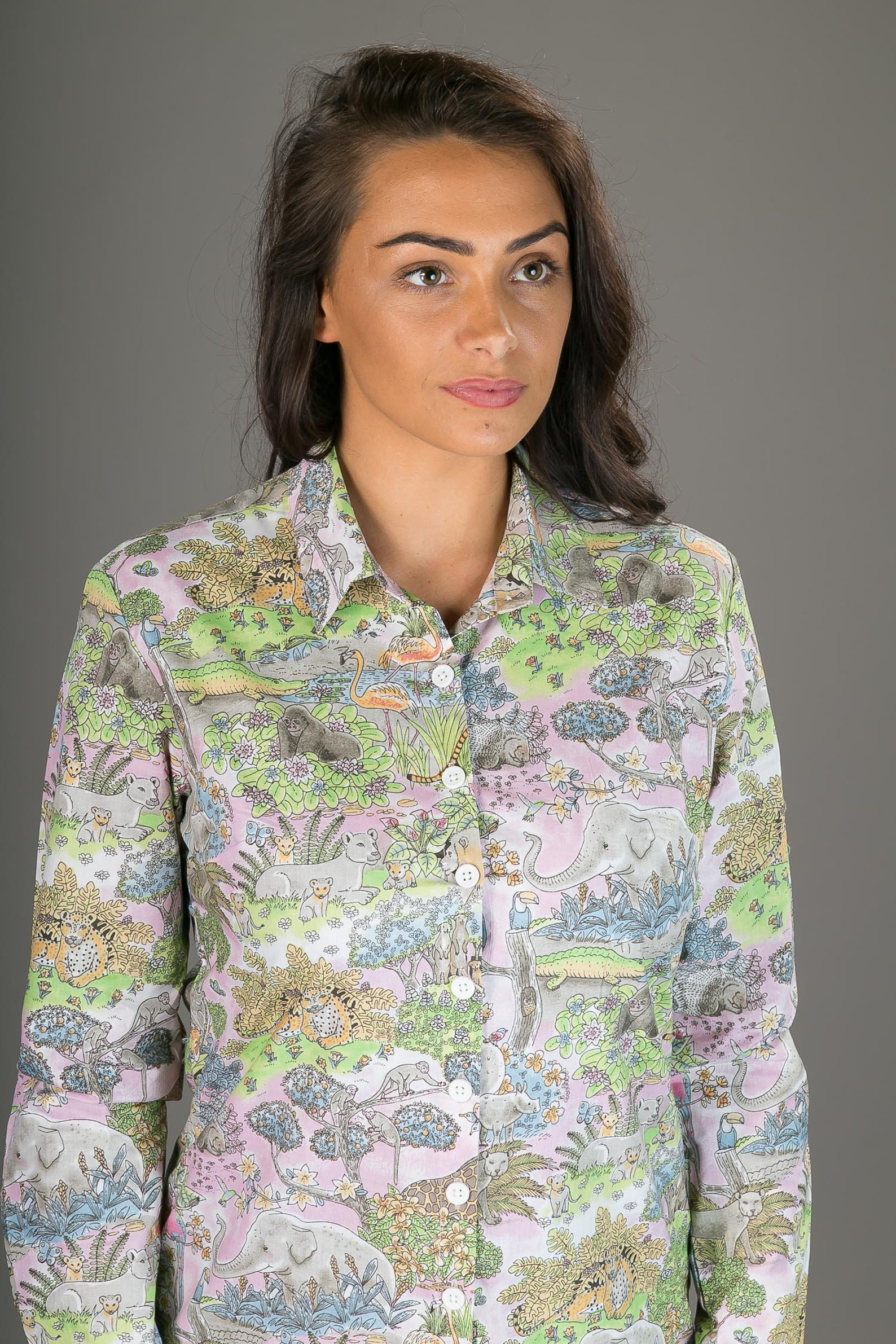 Women's Olive Slim Fit Animal Printed Casual Shirt