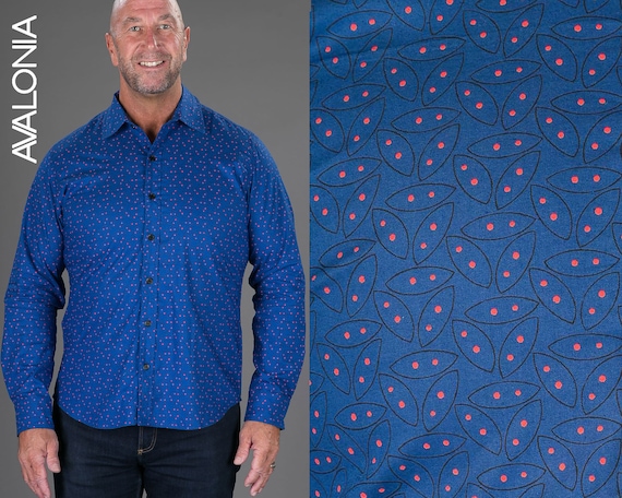 2025 - Camicia da uomo casual con stampa geometrica, maniche lunghe, bottoni, stile porta, camicia floreale, top estivo da spiaggia hawaiano, camicia da uomo per matrimonio, Blu marino, 3XL