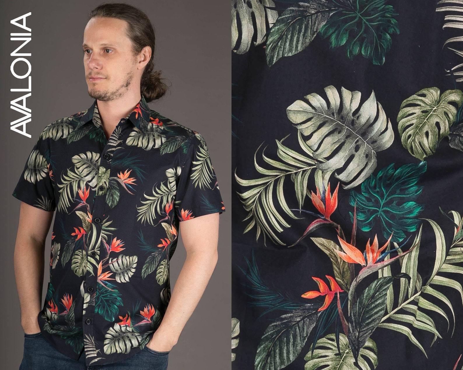 Image of Mens Shirt Short Sleeve Hawaiian Festival Clothing Floral Button Down Summer