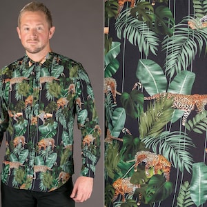 Mens Shirt Long Sleeve Shirt Hawaiian Shirt Festival Clothing Floral Shirt Button Down Shirt Tiger Shirt Floral Shirt Black