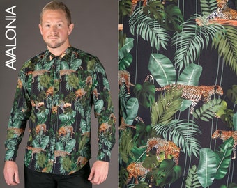 Mens Shirt Long Sleeve Shirt Hawaiian Shirt Festival Clothing Floral Shirt Button Down Shirt Tiger Shirt Floral Shirt Black