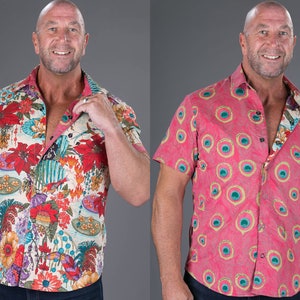 Hawaiian Shirt Boho Shirt Reversible Shirt Festival Clothing Aloha Shirt Floral Shirt Pink Shirt