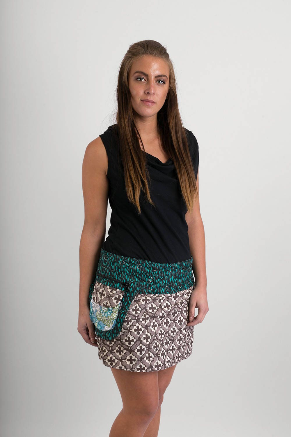 Reversible Cotton Wrap Skirt: Floral & Cross Prints, Detachable