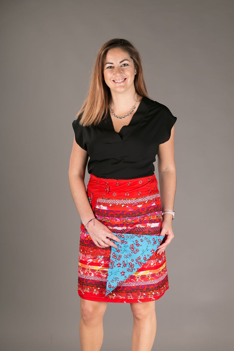 Reversible cotton skirt- red Japanese dreams