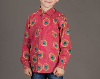 Chemise en coton pour garçons Peacock Feather Print 4 à 11 ans