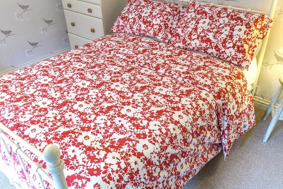 Sale Red Floral Organic Cotton Duvet Set King Size Gots Etsy