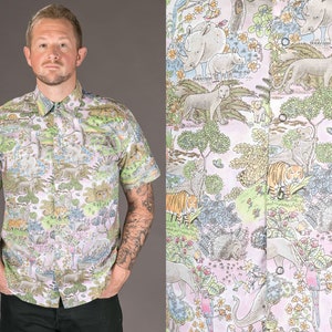 Mens Shirt Short Sleeve Shirt Hawaiian Shirt Festival Clothing Pink Jungle Shirt Button Down Shirt Summer Shirt Blue Shirt