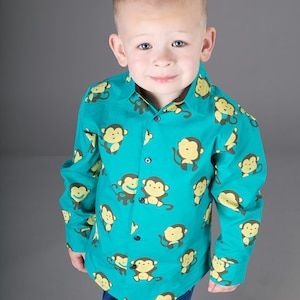 Boys Cotton Shirt Green Monkey Print Ages 4 to 11 years