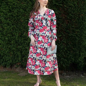 Vestido longo floral cor-de-rosa do envoltório da luva/vestido algodão do verão