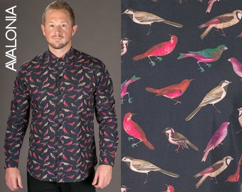 Mens Shirt Long Sleeve Shirt Hawaiian Shirt Festival Clothing Floral Shirt Button Down Shirt Birds Shirt