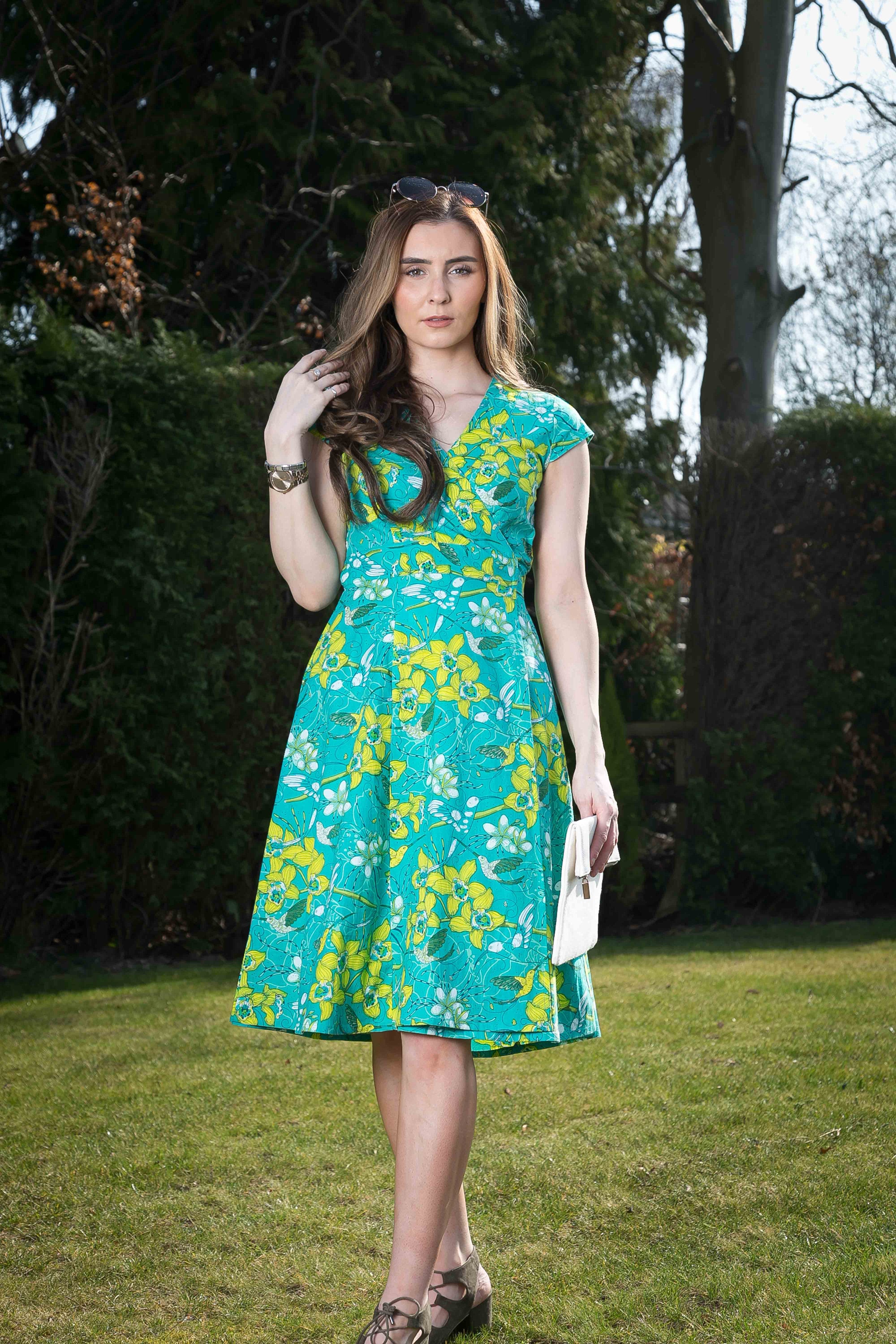 Green Yellow Floral Wrap Dress / Summer Cotton Dress / Green Etsy