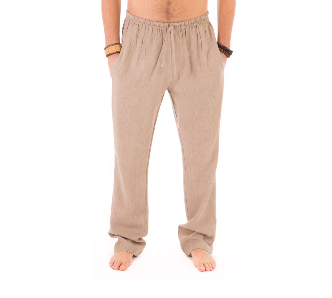 Mens Brown Trousers 100% Cotton Yoga Casual Beach Lounge With - Etsy