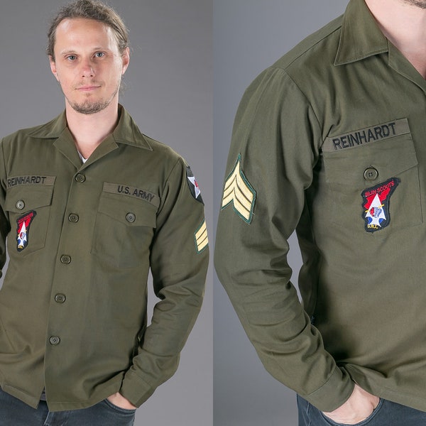 Chemise à manches longues pour homme Chemise militaire John Lennon Army Shirt Chemise boutonnée