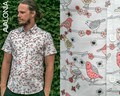 Mens 100% Cotton Short Sleeve Slim Fit Shirt Birds Floral Print