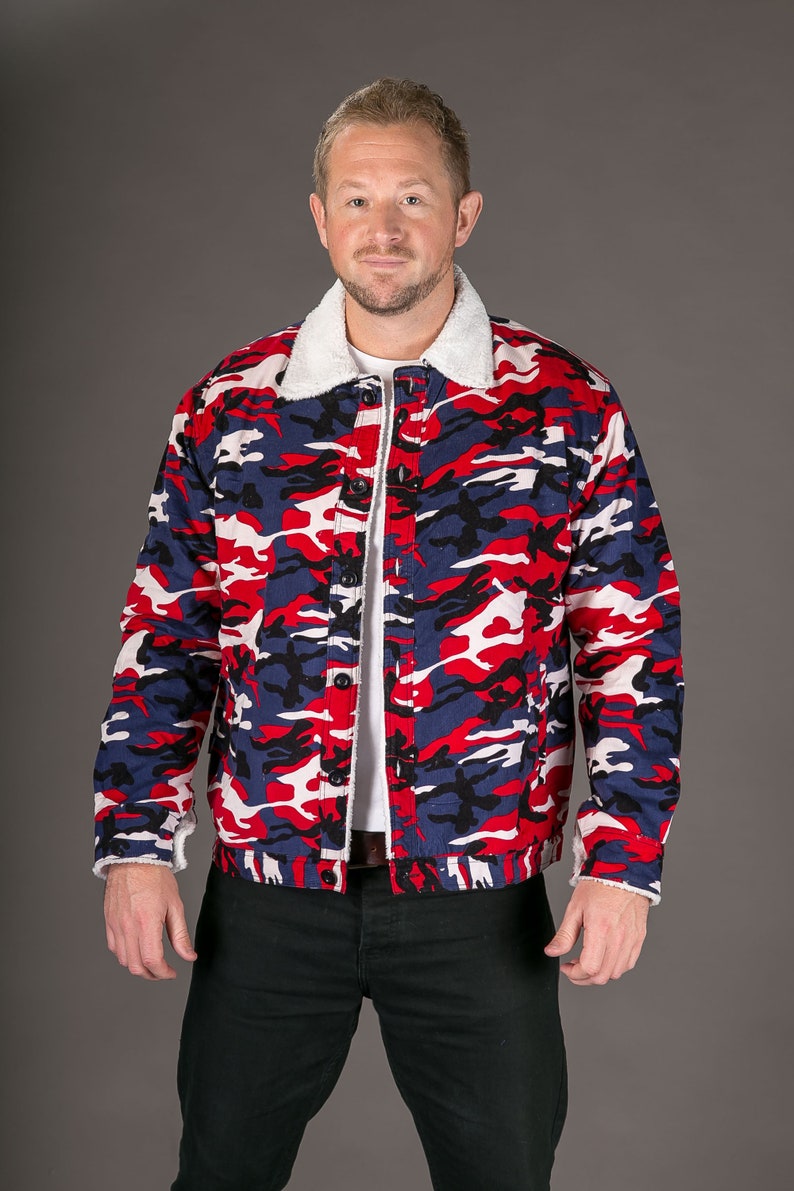 Mens Camouflage Print Jacket Winter Coat Shearling Lining Etsy