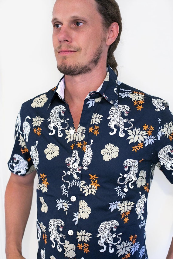 Cotton Short Sleeve Slim Fit Shirt Blue 