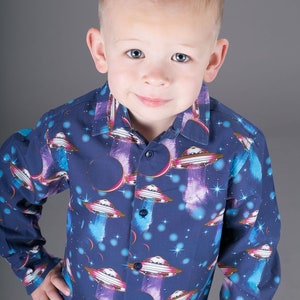 Boys Cotton Shirt Spaceships Print Ages 4 to 11 years