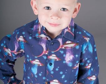 Boys Cotton Shirt Spaceships Print Ages 4 to 11 years