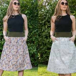 Reversible Floral Rabbits Skirt A line Skirt Midi Skirt