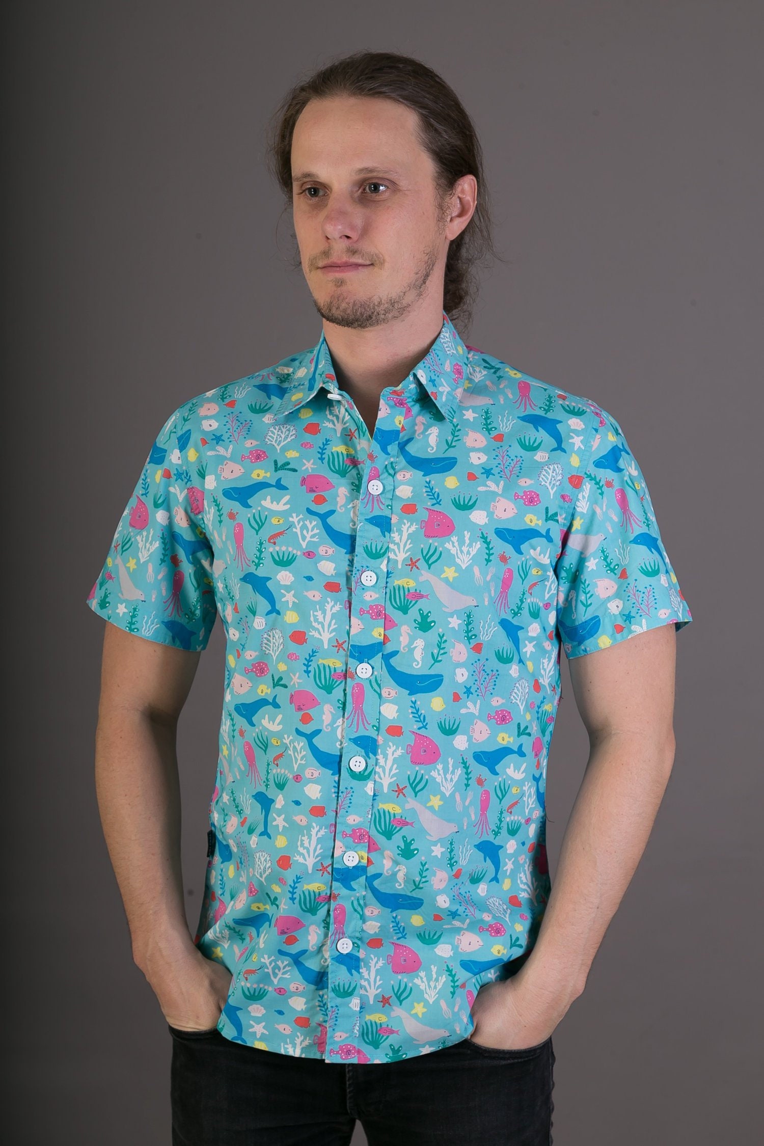 men's shirt with whale logo