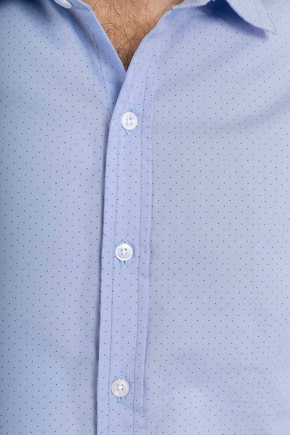 Men's Slim Fit Long Sleeve Shirt, Blue Dot Print, Lightweight Cotton - Etsy