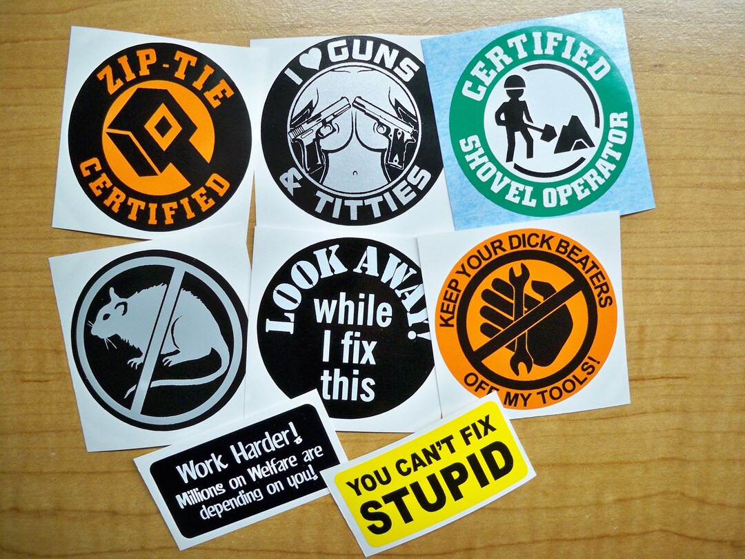 8pack Vinyl Hard Hat Stickers Funny Zip Tie Shovel Operator Look Away