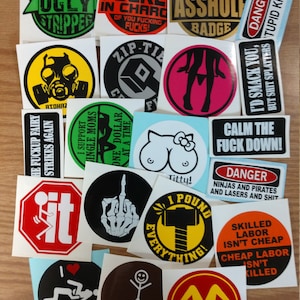 Sticker Pack #3 - Lot of 20 Funny Crazy Hard Hat Stickers &lt;|&gt; Safety Silly Helmet Decals Laborer Foreman Construction Quote Welder Operator