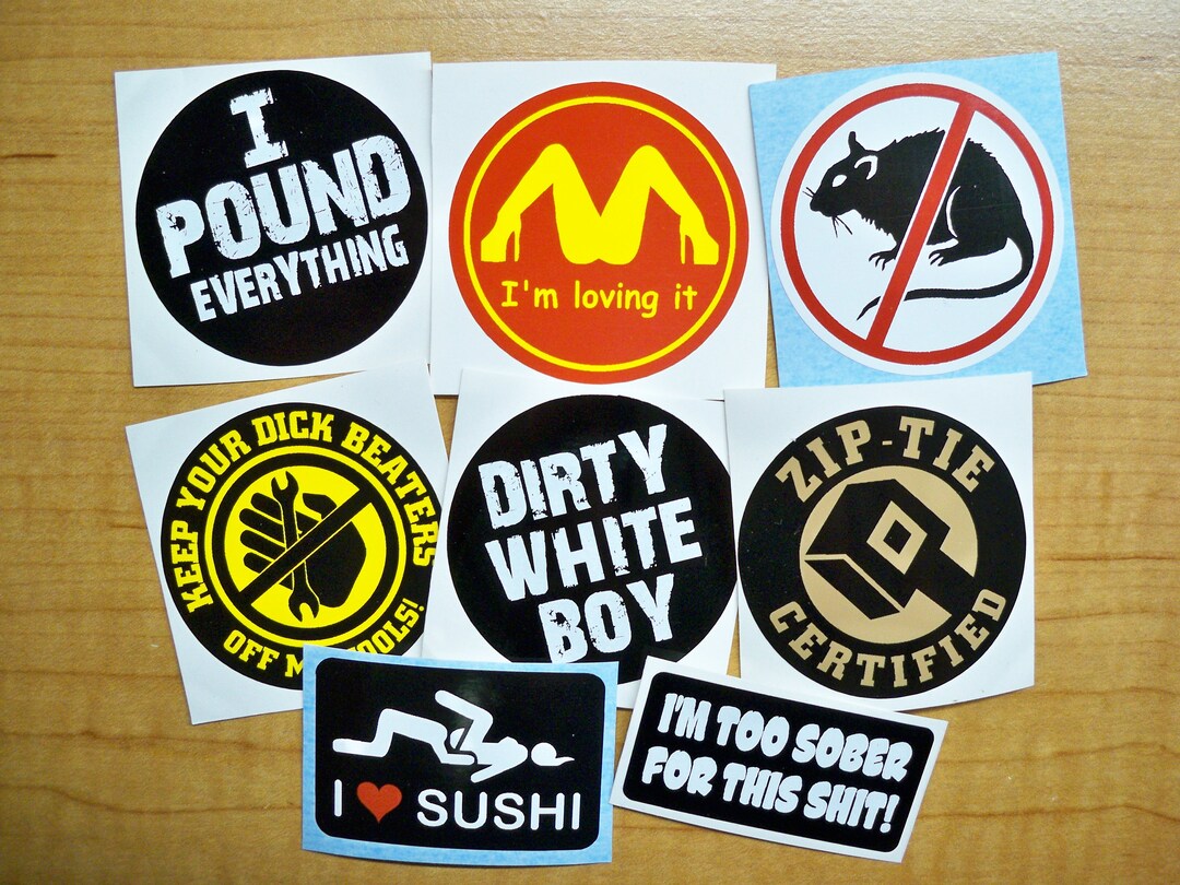 8-pack Vinyl Hard Hat Stickers Funny Construction Helmet Decals I Pound