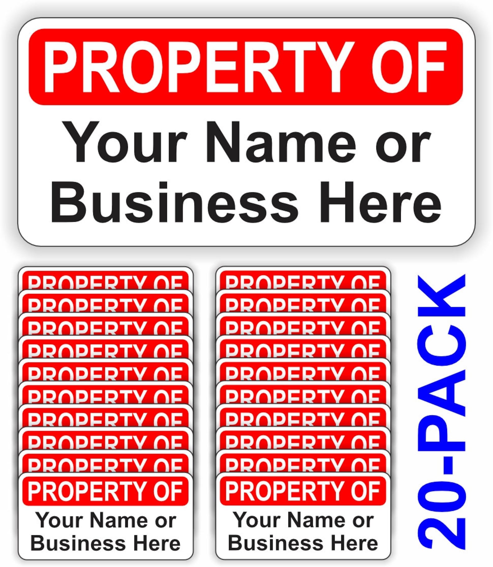 Unit Property Label Sticker 20-pack Custom Printed PROPERTY OF 1.5x3-inch Vinyl Stickers Decals ...
