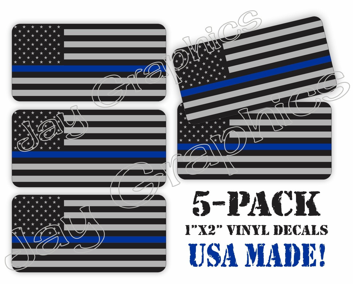 thumbnail image 2 of Reflective Thin Blue Line American Flag Decals – Hard Hat Stickers Vinyl USA 2 of 5