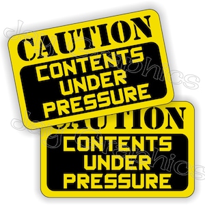 pair - Funny Caution Contents Under Pressure Hard Hat Stickers |Vinyl Safety Helmet Motorcycle Decals | Foreman Laborer Construction Bad Ass