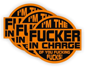 3 Pack - F**KER In Charge Funny Hard Hat Stickers | Motorcycle Welding Welder Helmet Mechanics Decals | Toolbox Foreman Laborer Construction