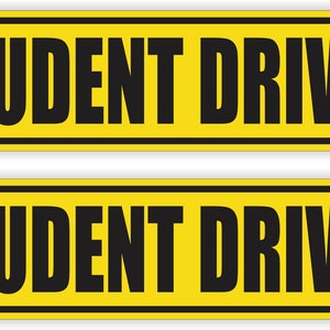 pair - STUDENT DRIVER 2x8 Vinyl Bumper Stickers | Window Decals | Car Truck Safety Teen Driving Class Warning Label Set Lot Pack