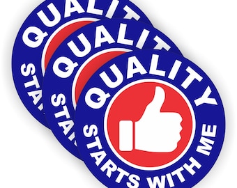 3-pack Quality Starts with Me Vinyl Hard Hat Helmet Stickers | Construction Decals Lot Pack Set Foreman Safety Laborer Worker