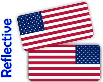 Pair - REFLECTIVE American Flag Hard Hat Stickers | Motorcycle Helmet Decals | Toolbox Labels Flags USA Old Glory