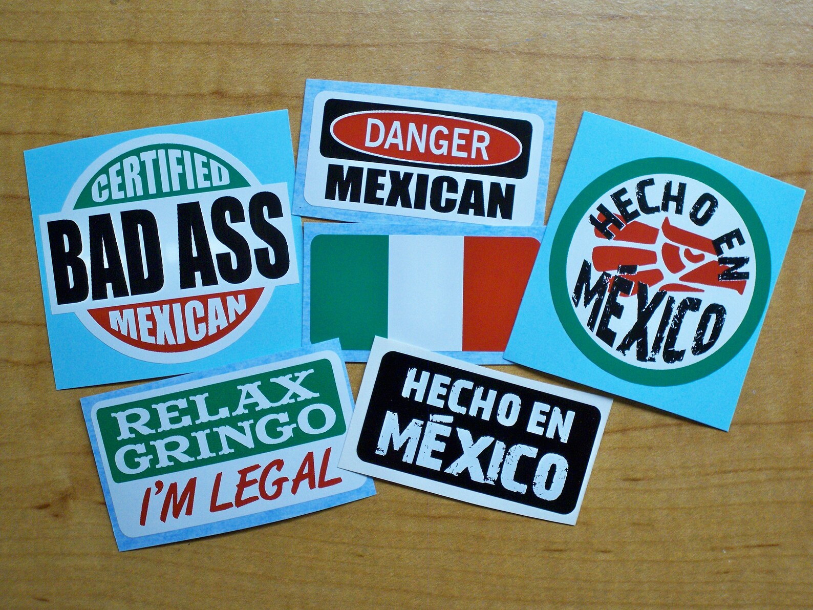6pack Funny Hard Hat Stickers Bad Ass Mexican Danger Hecho Relax Im