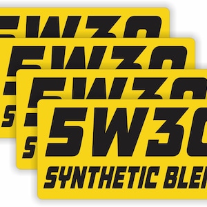 4 pack - 2x4-inch 5W-30 Synthetic Blend Weatherproof Vinyl Stickers Decals Labels | Oil Viscosity 0W20 10W30 5W30 Oil Change