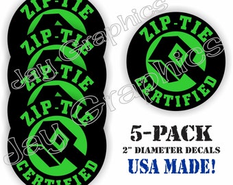 5-pack Zip-Tie Certified Funny Hard Hat Stickers | Motorcycle Helmet Decals Labels Foreman Zip tie Sticker Decal Laborer Boss Construction