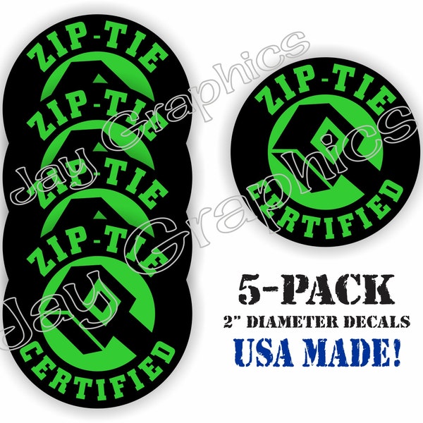 5-pack Zip-Tie Certified Funny Hard Hat Stickers | Motorcycle Helmet Decals Labels Foreman Zip tie Sticker Decal Laborer Boss Construction