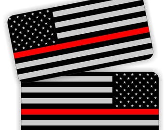 Pair ~ Firefighter American Flags Hard Hat Stickers | Motorcycle Welding Helmet Decals | Thin Red Line EMT Rescue